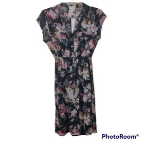 Siren Lily Black Maternity with Colorful Pink and Flowers Printed Medium